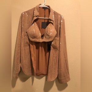 Sequin Button up with matching bralette